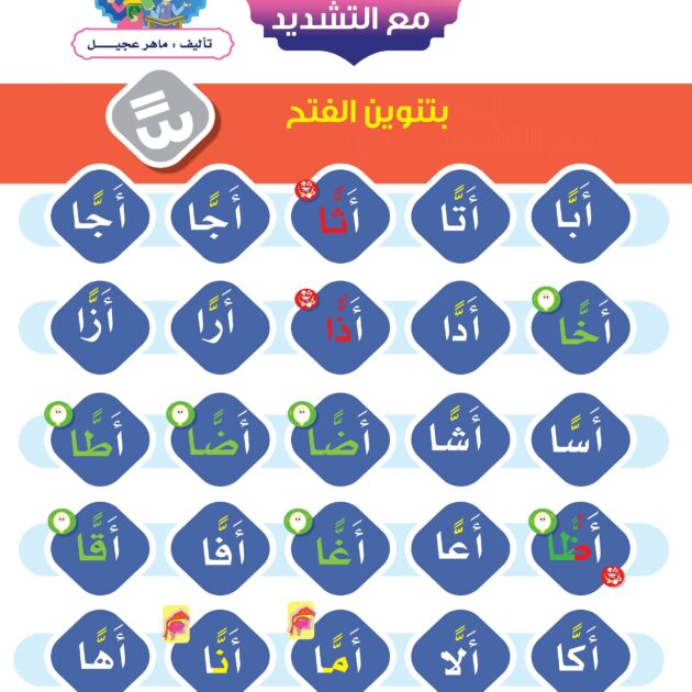 لوحة الحروف مع التشديد بتنوين الفتح